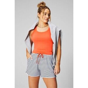 FABLETICS Luxe Terry Sweatshort XS French Stripe/Passion Orange Athleisure B74